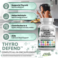 Thumbnail for Clean Nutra Selenium 300mcg Iodine 500mcg Thyroid Support for Women & Men | L Tyrosine 500mg Ashwagandha Supplement Bladderwrack, Turmeric, Kelp, Schisandra Zinc Pills Capsule Supplements