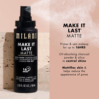 Thumbnail for Milani Setting Spray + Primer, Make It Last Matte- Oil Absorbing Charcoal Formula to Control Shine, Matte Finish Setting Spray for Makeup and Primer for Oily Skin, Prime +Correct + Set - 2 Pack