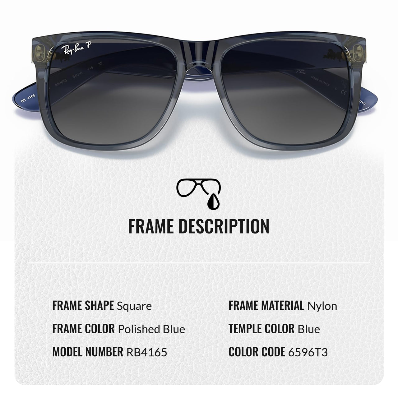 Ray-Ban RB4165 Justin Classic Polarized Square Shape Sunglasses for Men and Women- Timeless Classic Sun Glasses with Modern Elegance - Premium UV Protection - Designer Men's and Women's Sunglasses