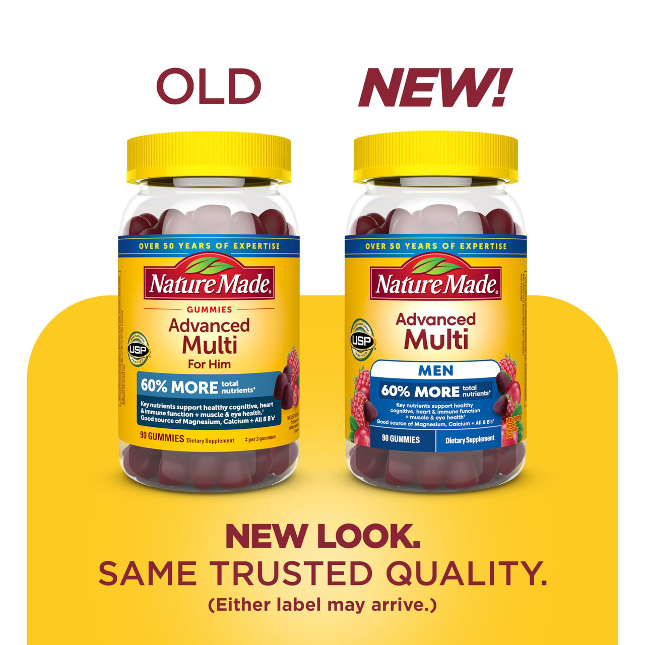 Nature Made Advanced Multivitamin Gummies for Him, Mens Multivitamin Gummies with Magnesium Citrate, Calcium & B Vitamins, Daily Support, 90 Gummies, 30 Day Supply
