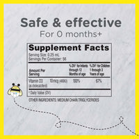 Thumbnail for Zarbee's Vitamin D Drops for Infants, 400IU (10mcg) Baby & Toddler Liquid Supplement, Newborn & Up, Dropper Syringe Included, 0.47 Fl Oz