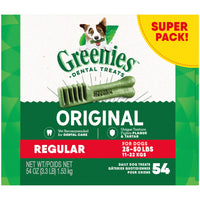 Thumbnail for Greenies Veterinarian-Recommended Adult Natural Dental Dog Treats Regular Size, Dog Dental Chews, Original Flavor, 54 oz. Pack, 54 Count