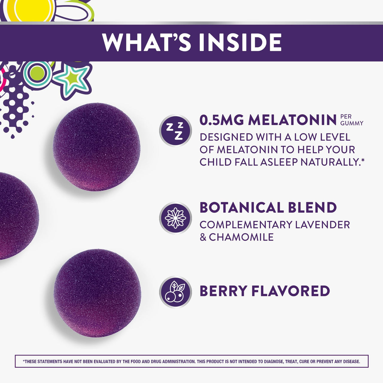 PURE Zzzs Kidz, Kids Melatonin Gummy, Sleep Aid, Low Amount of Melatonin for Kids, with Chamomile and Lavender, Melatonin 1 mg, Melatonin Gummies Kids, Berry Flavored, 72 Sleep Gummies