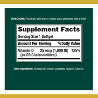 Thumbnail for Nature's Bounty Vitamin D3 1000 100 mg Soft Gels, 120 Count