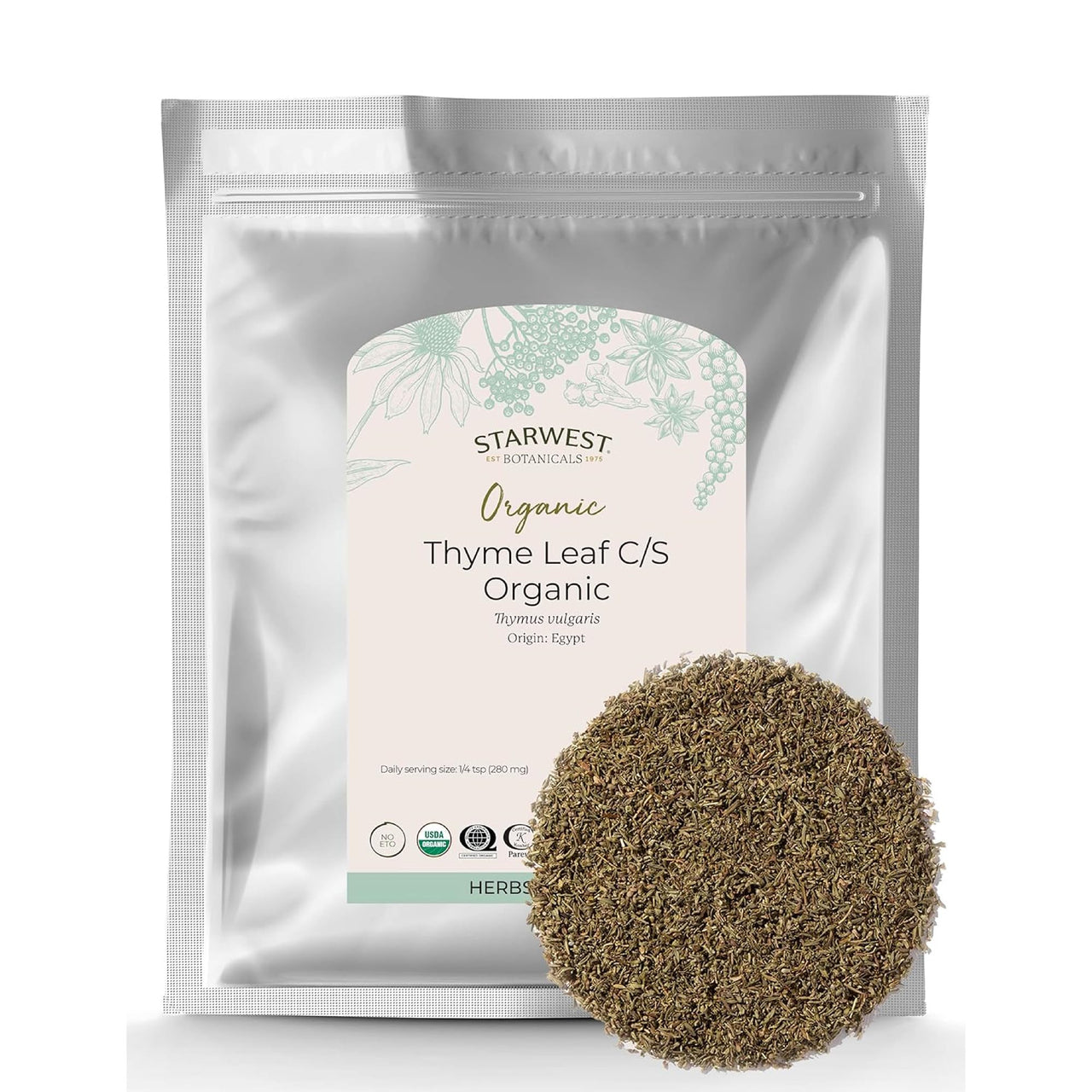 Starwest Botanicals Organic Dried Thyme Leaves - Seasoning Spice for Cooking, Loose Leaf Herb for Tea, Cut & Sifted, Certified Kosher, Non-GMO - Bulk 1 lb Bag