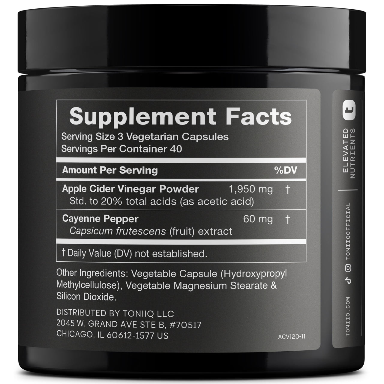 Toniiq Apple Cider Vinegar Capsules - Ultra High Potency 2,010mg Formula with 20% Acetic Acid & Cayenne Pepper - Made with The Mother - Third-Party Lab Tested - 120 Capsules