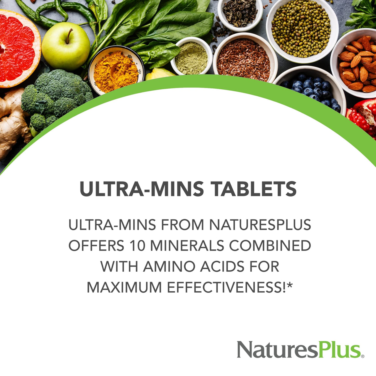 NaturesPlus Ultra-Mins - 180 Tablets - Multi Mineral Complex with Calcium, Iron, Magnesium & Zinc - Vegan, Gluten Free - 90 Servings