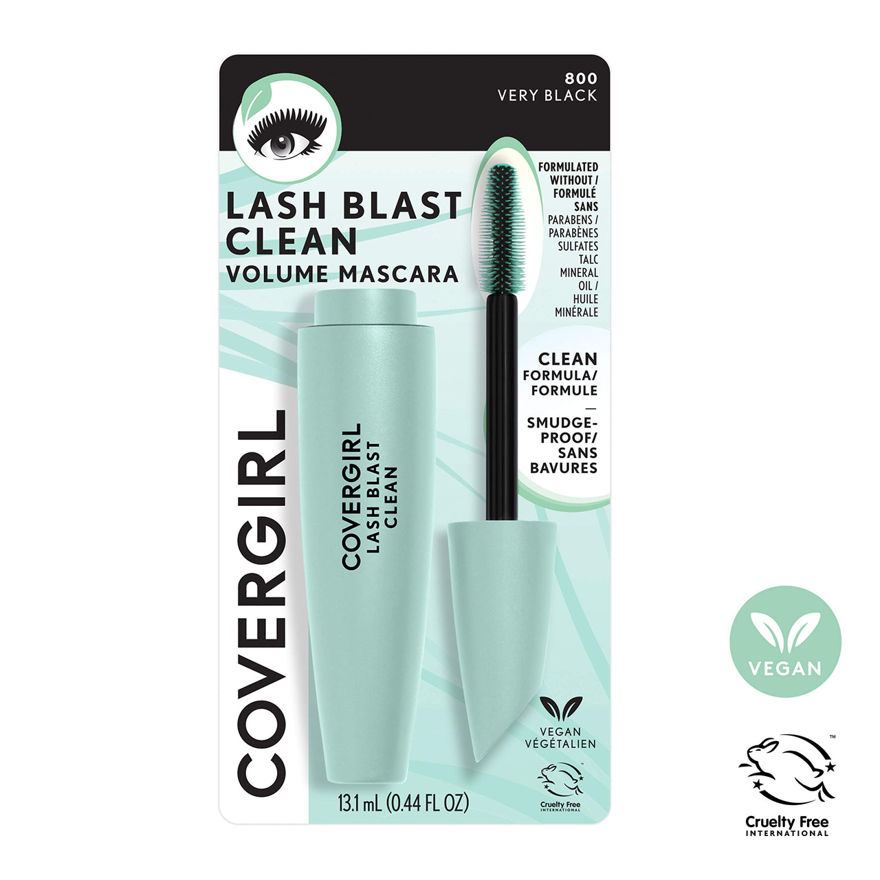 CoverGirl Lash Blast Clean Volume Mascara, Vegan Formula, Volumizing, Smudge-Proof, Very Black, 1 Count