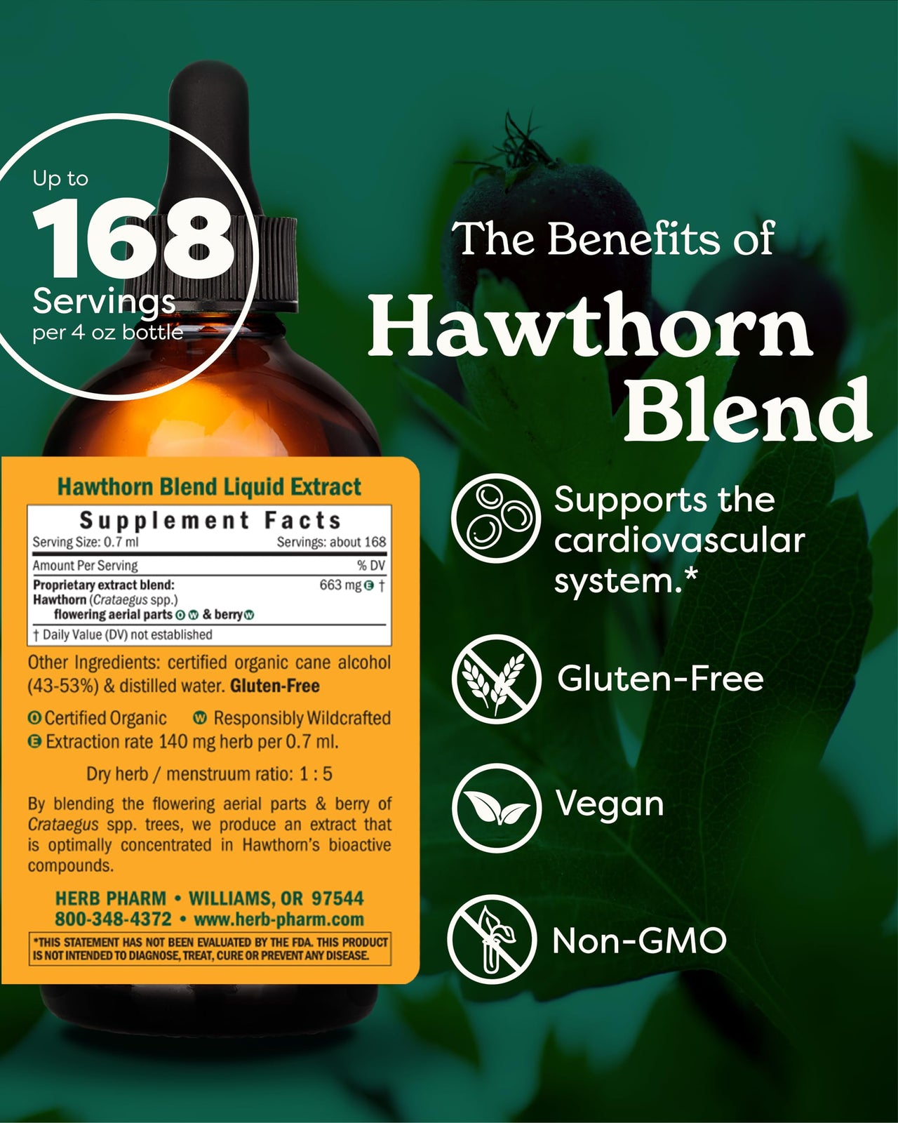 Herb Pharm Hawthorn Blend Liquid Extract for Cardiovascular and Circulatory Support - 4 Ounce