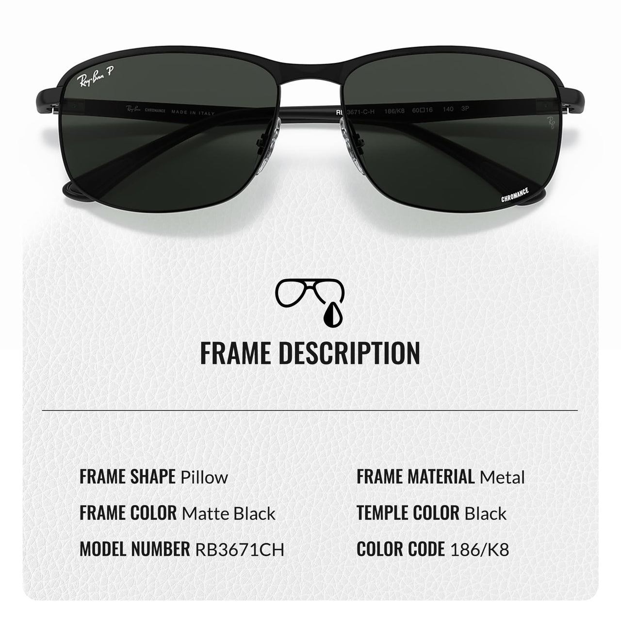 Ray-Ban RB3671CH CHROMANCE POLARIZED Square-Round Shaped Sunglasses for Men & Women – Includes Official Rayban Eyewear Kit – Ideal Formal & Casual Wear Sunglasses – Dark Grey Chromance Lens