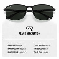Thumbnail for Ray-Ban RB3671CH CHROMANCE POLARIZED Square-Round Shaped Sunglasses for Men & Women – Includes Official Rayban Eyewear Kit – Ideal Formal & Casual Wear Sunglasses – Dark Grey Chromance Lens