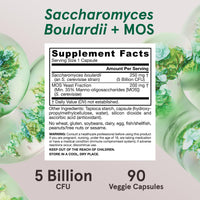 Thumbnail for Jarrow Formulas Saccharomyces Boulardii + MOS Probiotics for Digestive Health and Intestinal Tract Support - 5 Billion CFU Per Serving - 90 Delayed Release Caps - Probiotic + Prebiotic - 90 Servings