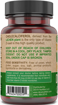 Thumbnail for DEVA Vegan Vitamin D3 Supplement - Once-Per-Day Tablet with 1000 IU - Cholecalciferol - Lichen Plant Derived - 90 Small Tablets