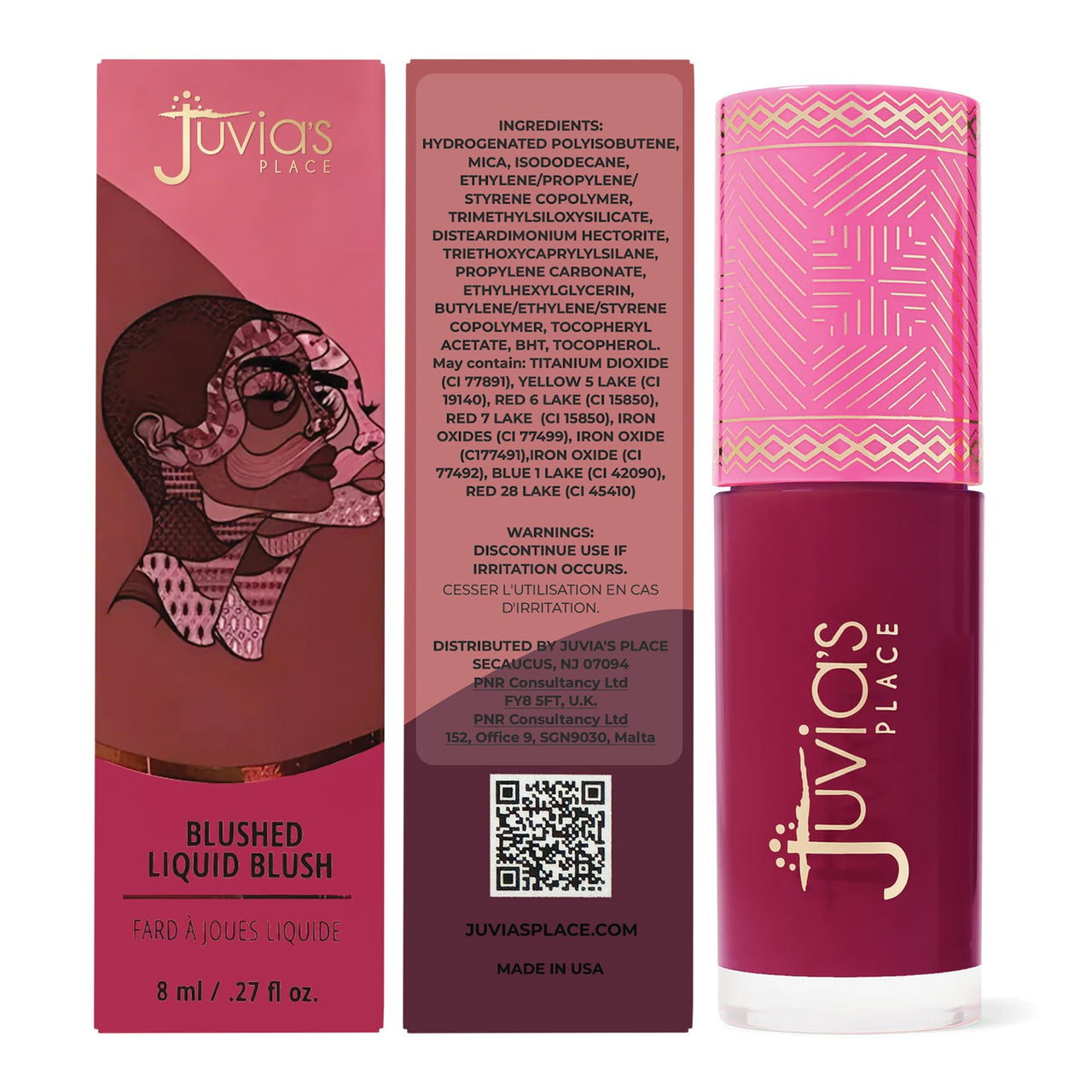 Juvia's Place Blushed Liquid Blush SweetBerries - Dewy Tint Cheeks Makeup Glow Pigment Effortless Beauty Long Lasting Cosmetics Soft Creamy Natural Buildable All Skin Color Light Flawless Finish Blend