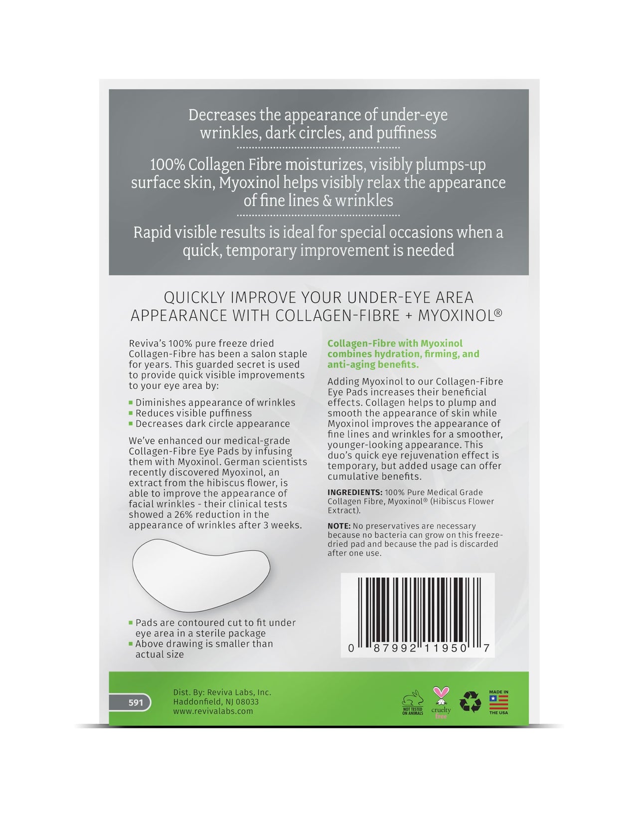 REVIVA LABS Collagen Fibre Eye Pads, 6 CT