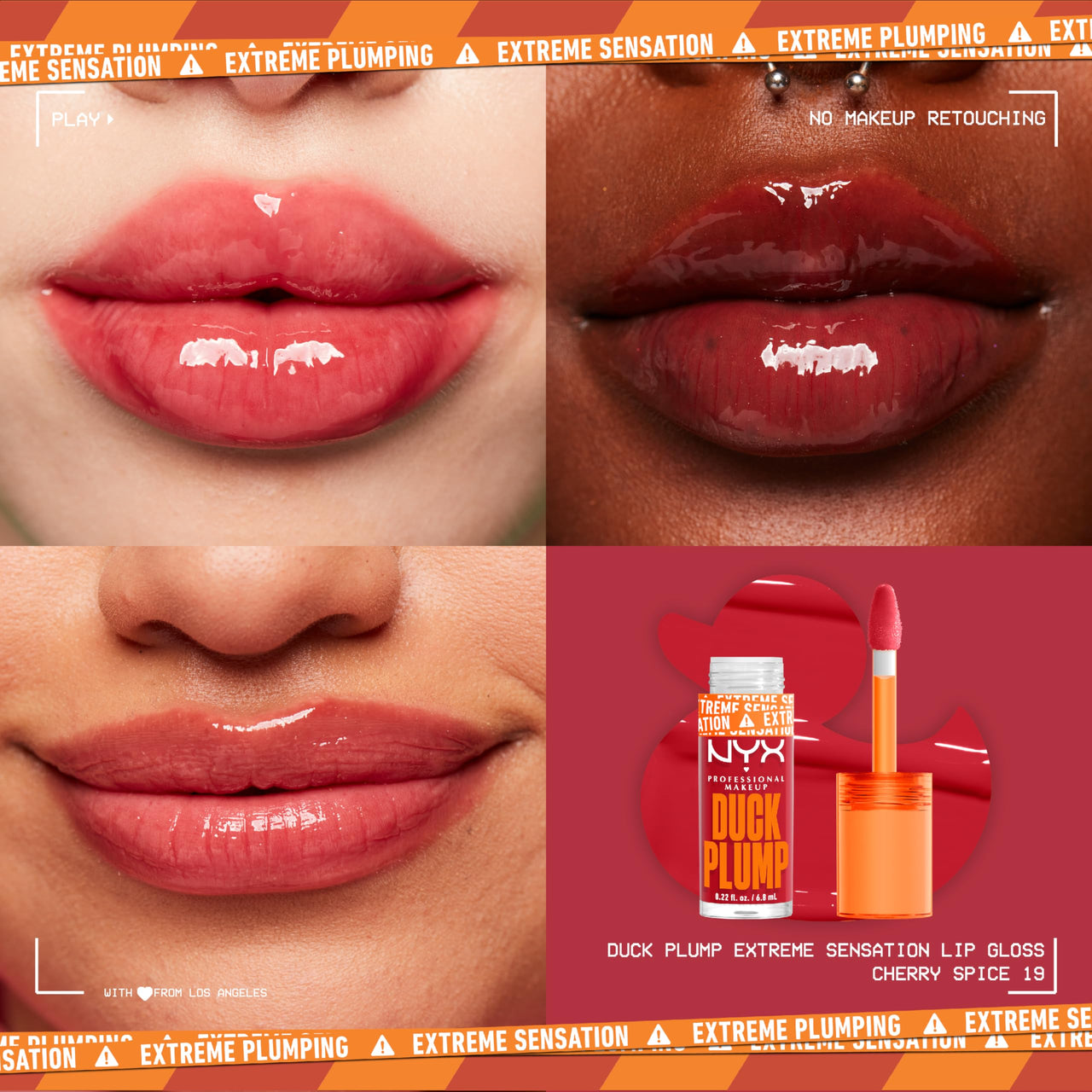 NYX PROFESSIONAL MAKEUP Duck Plump High Pigment Plumping Lip Gloss with Spicy Ginger, Vegan Lip Makeup - Cherry Spice (Transparent Red)