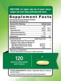 Thumbnail for Nature's Truth Fish Oil 2400mg | 120 Quick Release Softgels | 720 mg Omega 3 | Burpless Lemon Flavor Pills | Non-GMO & Gluten Free Supplement