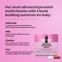 Thumbnail for One A Day Prenatal Advanced- Prenatal Vitamins with Folic Acid, Choline, DHA & Iron, Pregnancy Vitamins for Women to Support Baby’s Development, 60+60 Ct (120 Total Set) (Packaging May Vary)