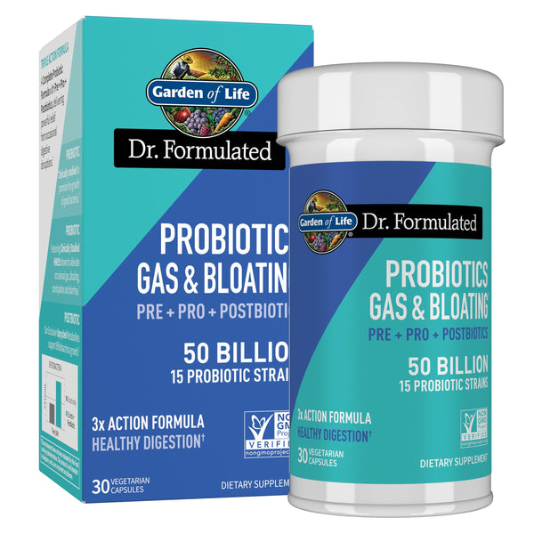 Garden of Life Dr. Formulated Pre, Post & Probiotics Gas & Bloating Once Daily 3-in-1 Complete Prebiotics, Postbiotics & Probiotics â€“ 50 Billion CFU, Non-GMO, Gluten-Free, 30 Day Supply