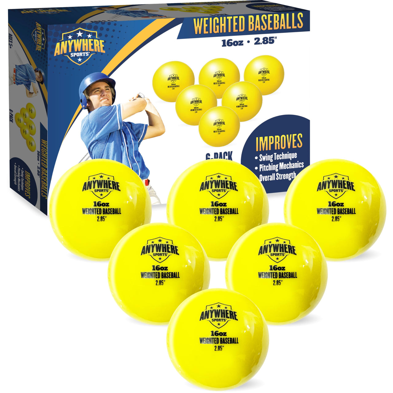 Anywhere Sports Weighted 16 oz Training Baseballs - Hitting & Pitching for All Skill Levels - Improve Power and Mechanics with Weighted Baseball Training Balls, 2.85” Diameter