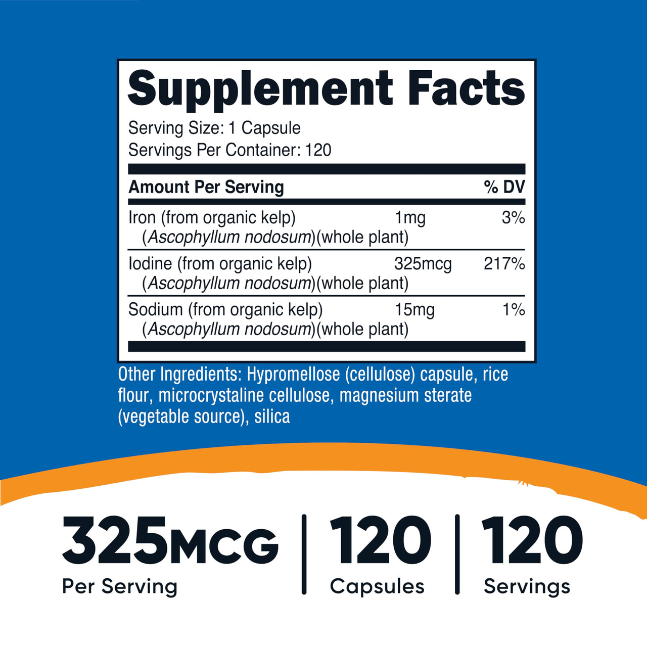 Nutricost Iodine (Natural Iodine from Organic Sea Kelp) 325mcg, 120 Capsules, Vegetarian, Non-GMO & Gluten Free
