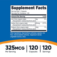 Thumbnail for Nutricost Iodine (Natural Iodine from Organic Sea Kelp) 325mcg, 120 Capsules, Vegetarian, Non-GMO & Gluten Free