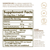 Thumbnail for Solgar Resveratrol 250 mg with Red Wine Extract - 30 Softgels - Antioxidant Support - Non-GMO, Gluten Free, Dairy Free - 30 Servings