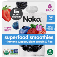 Thumbnail for Noka Organic Superfood Smoothie Pouches – Super Berry – Immune Support with Elderberry, Vitamin C & Plant Protein, Organic Healthy Snacks for Kids & Adults, 4.22oz (6 Pack)