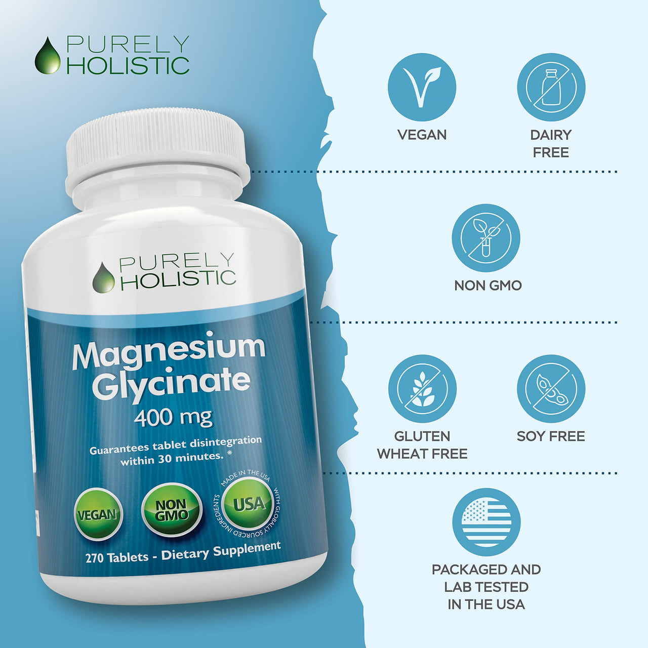 Magnesium Glycinate 400mg | 4+ Month Supply | Sleep, Relaxation & Muscle Support | High Absorption Chelated Magnesium Supplement for Women & Men | Gentle on Digestion | Vegan | 270 Tablets