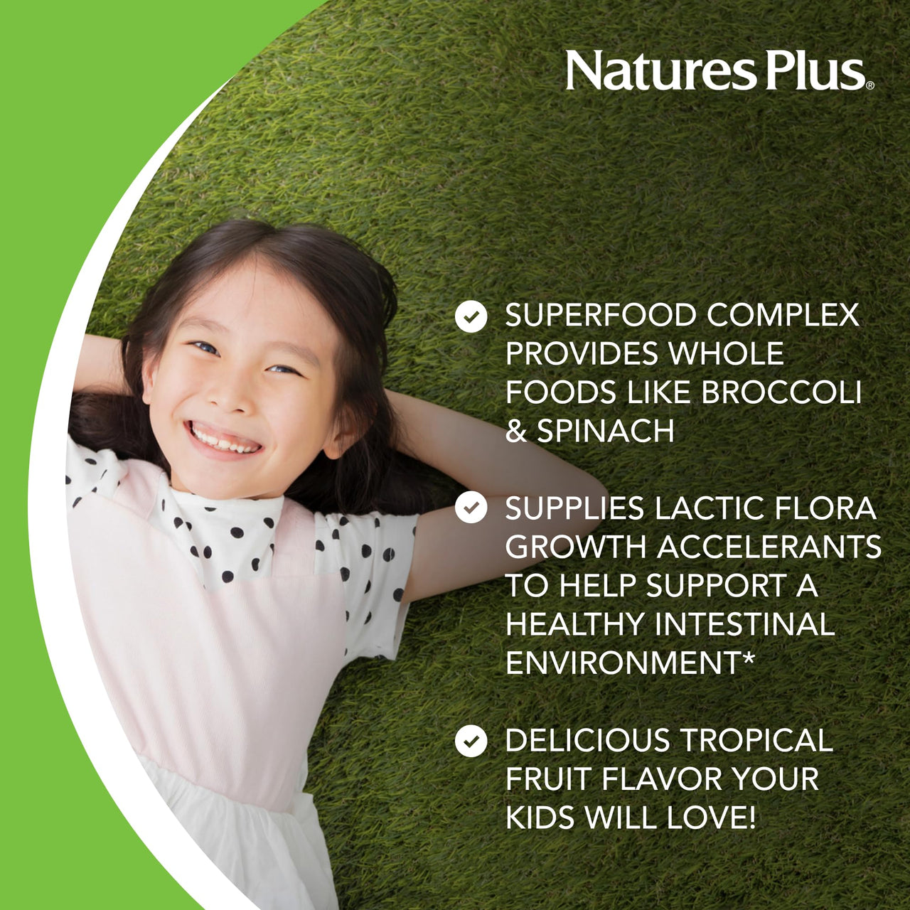 NaturesPlus Animal Parade KidGreenz, Tropical Fruit Flavor - 90 Animal-Shaped, Chewable Tablets - Vegetarian, Gluten Free - 90 Servings
