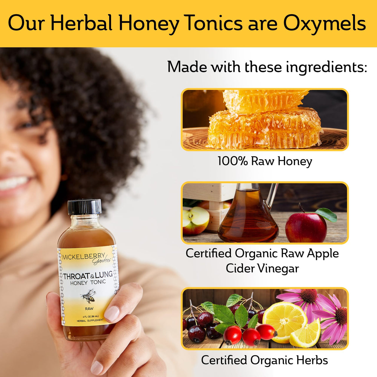 Mickelberry Gardens Throat & Lung Honey Tonic: Wellness Syrup, Natural Sore Throat Relief, Immune Support & Cough Suppressant for Adults & Kids (4 oz)