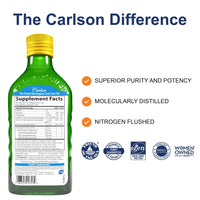 Thumbnail for Carlson - Kid's Cod Liver Oil, 550 mg Omega-3s, Vitamins A & D3, Wild Norwegian, Lemon, 250 mL