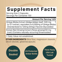 Thumbnail for NatureBell Ginkgo Biloba 6,000mg with Panax Ginseng 500mg Per Serving | 300 Capsules – Max Strength Ginko Biloba Extract Supplements - Promotes Memory, Focus, and Brain Health