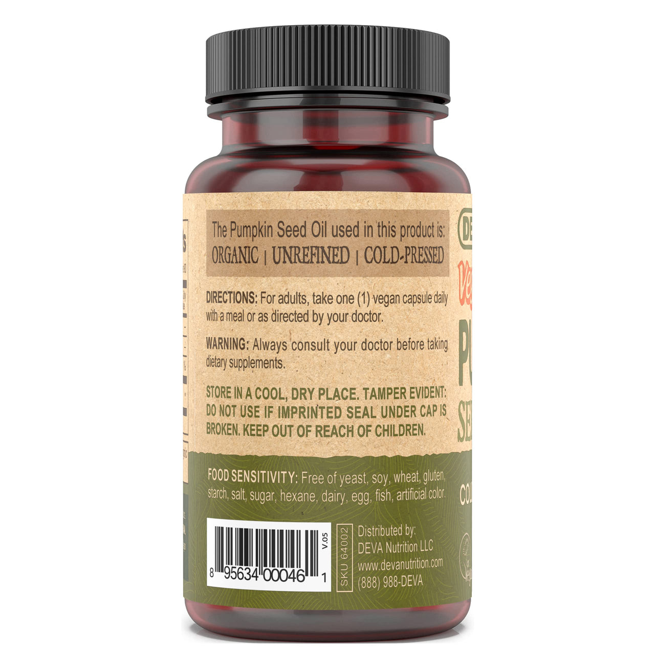 DEVA Nutrition Vegan Pumpkin Seed Oil 500 mg, Cold-Pressed & Unrefined - 90 Capsules, 1-Pack