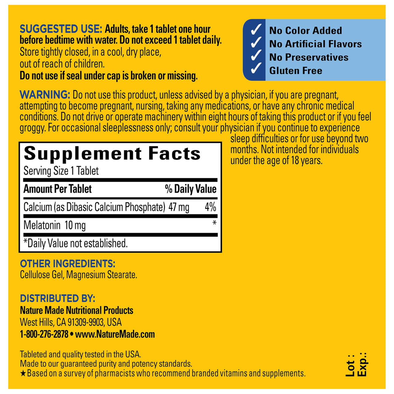 Nature Made Melatonin 10mg Maximum Strength Tablets, 100% Drug Free Sleep Aid for Adults, Melatonin for Adults, 70 Count, 70 Day Supply