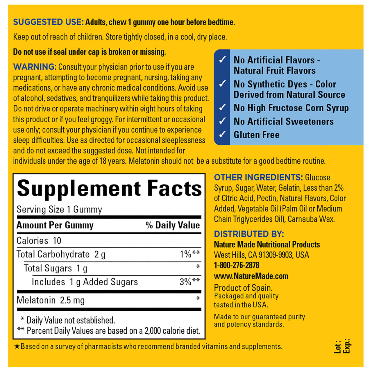 Nature Made Melatonin Gummies 2.5 mg, 100% Drug Free Sleep Aid for Adults, Melatonin Supplement 130 Count, 130 Day Supply