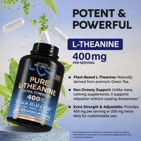 Thumbnail for L Theanine 400 mg | L-Theanine Stress Relief | Extra Strength Supplement | Made in USA | Relaxation, Sleep & Calm Support | For Men & Women | Plant Based, Non-GMO & Gluten-Free | 120 Vegan Capsules
