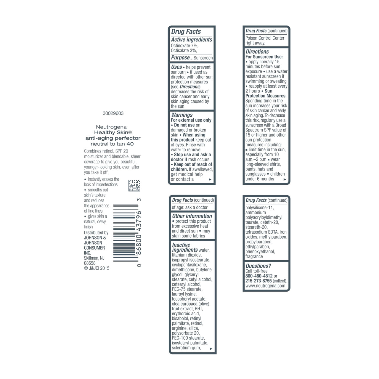 Neutrogena Retinol Treatment and Tinted Facial Moisturizer, Healthy Skin Anti-Aging Perfector with Broad Spectrum SPF 20 Sunscreen with Titanium Dioxide, 40 Neutral to Tan, 1 fl. oz