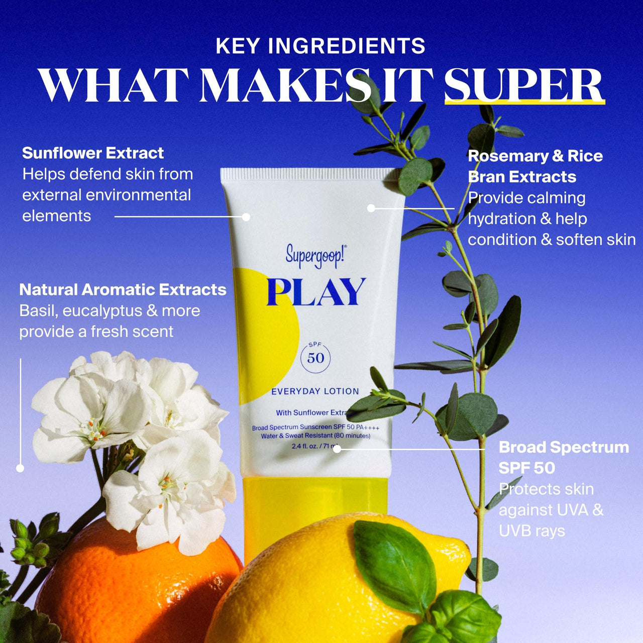 Supergoop! PLAY Everyday Lotion SPF 50 (2.4 fl oz) - Broad Spectrum Body & Face Sunscreen - Great for Active Days - Fast Absorbing, Water & Sweat Resistant