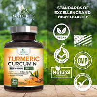 Thumbnail for Turmeric Curcumin Supplement - 2400mg Organic Turmeric Per Serving - 95% Curcuminoids & BioPerine Black Pepper Extract for Best Absorption - Natural Vegan Joint Support, Bottled in USA - 240 Capsules