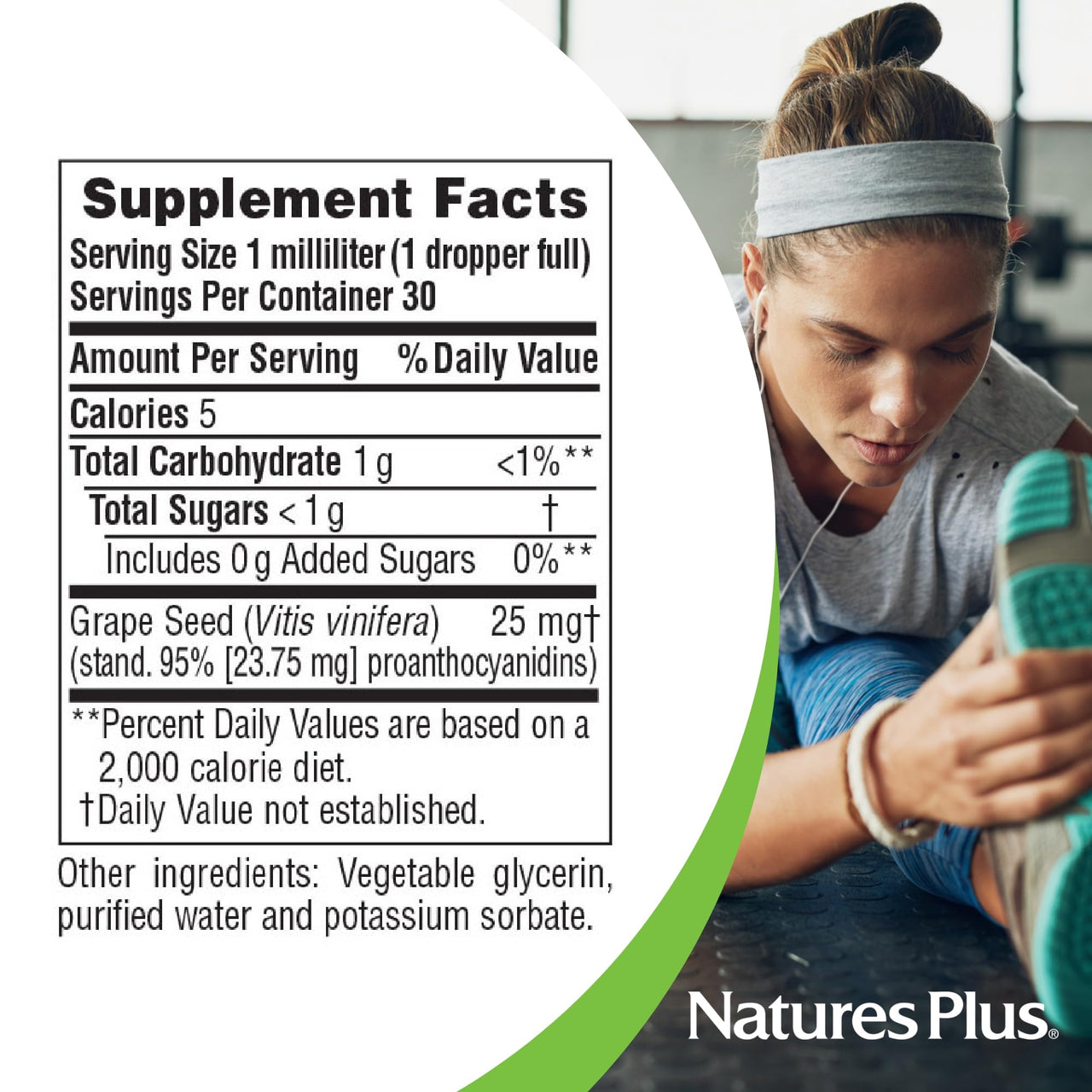 NaturesPlus Herbal Actives Grape Seed 25 mg Liquid Suspension - Vegan Drops, 1 fl oz - Vegetarian, Gluten-Free - 30 Servings