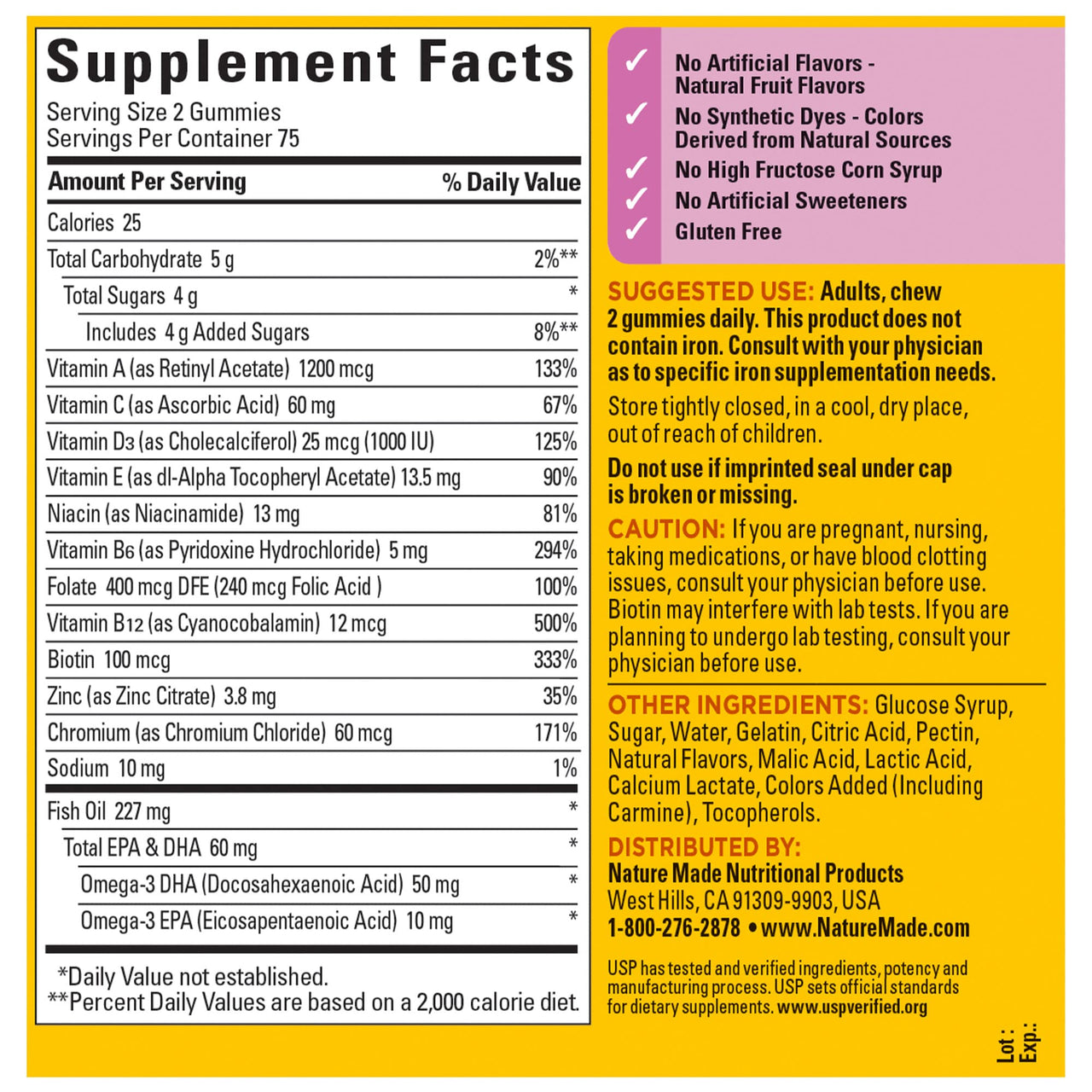 Nature Made Womens Gummy Multivitamins with Omega-3, Multivitamin for Women for Daily Nutritional Support, 150 Gummies, 75 Day Supply