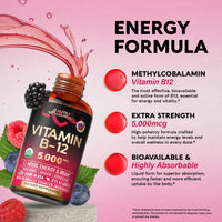 Thumbnail for USDA Organic Vitamin B12 Sublingual Drops - 5000 mcg Liquid Vegan Methylcobalamin for Women & Men - Energy Boost, Focus & Mood, Brain Health Support - Maximize Absorption - 2 Month Supply, 2 fl oz