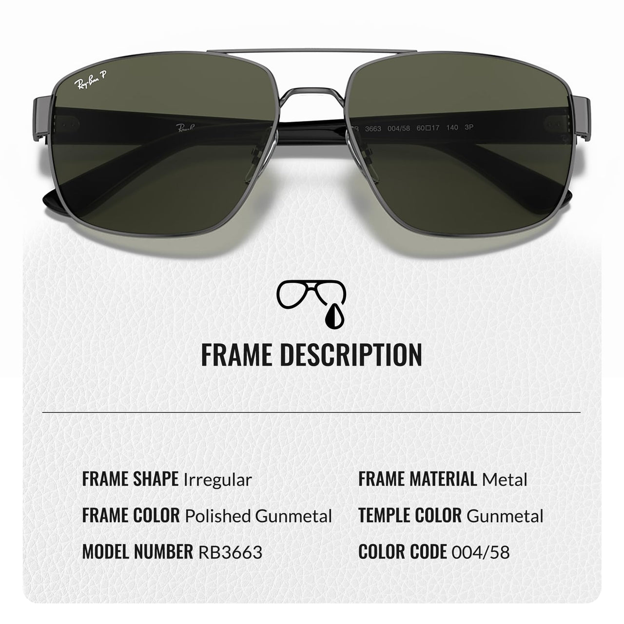 Ray-Ban RB3663 Polarized Square Shape Sunglasses for Men and Women- Timeless Classic Sun Glasses with Modern Elegance - Premium UV Protection & Polarized Lenses - Designer Men's and Women's Sunglasses