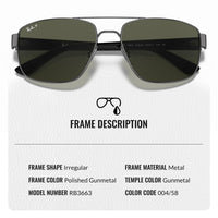 Thumbnail for Ray-Ban RB3663 Polarized Square Shape Sunglasses for Men and Women- Timeless Classic Sun Glasses with Modern Elegance - Premium UV Protection & Polarized Lenses - Designer Men's and Women's Sunglasses