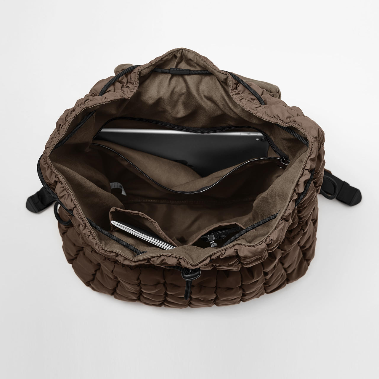 ODODOS Quilted Backpack 2.0 for Women Lightweight Puffer Hiker Pack Drawstring Padding Travel Gym Bag, Dark Brown