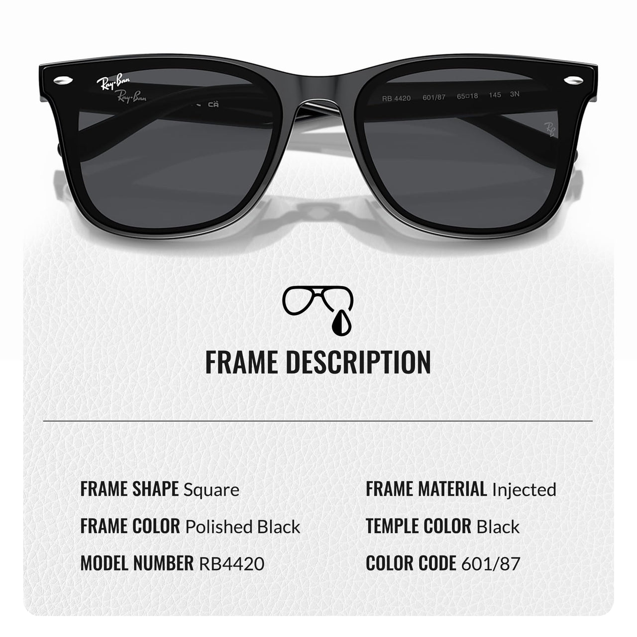 Ray-Ban RB4420 Square Shaped Non-Polarized Sunglasses for Men & Women – Includes Official RAYBAN Eyewear Kit – Ideal Formal & Casual Wear Sunglasses – Dark Grey Lens