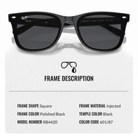 Thumbnail for Ray-Ban RB4420 Square Shaped Non-Polarized Sunglasses for Men & Women – Includes Official RAYBAN Eyewear Kit – Ideal Formal & Casual Wear Sunglasses – Dark Grey Lens