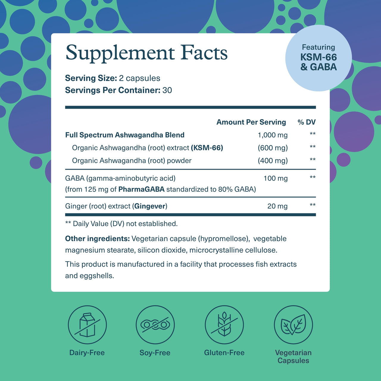 Youtheory Ashwagandha + GABA - Adaptogenic Blend with Organic KSM-66 & Ginger - Aids Stress Relief & Mood* - Supports Energy Levels* - 60 Vegetarian Capsules (30-Day Supply)*