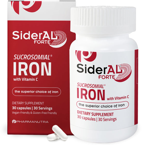SiderAL Forte Sucrosomial Iron Supplement for Women and Men - Clinically Proven to Increase Levels without Side Effects, Gentle on Stomach, 7x Higher Absorption for Anemia & Energy, Vitamin C, 30ct